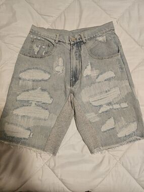 Retrovert Light Wash Distressed Denim Shorts